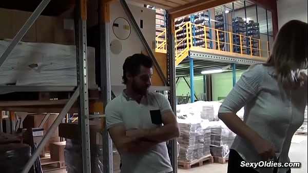Tall French MILF sucks and fucks in the warehouse she works at